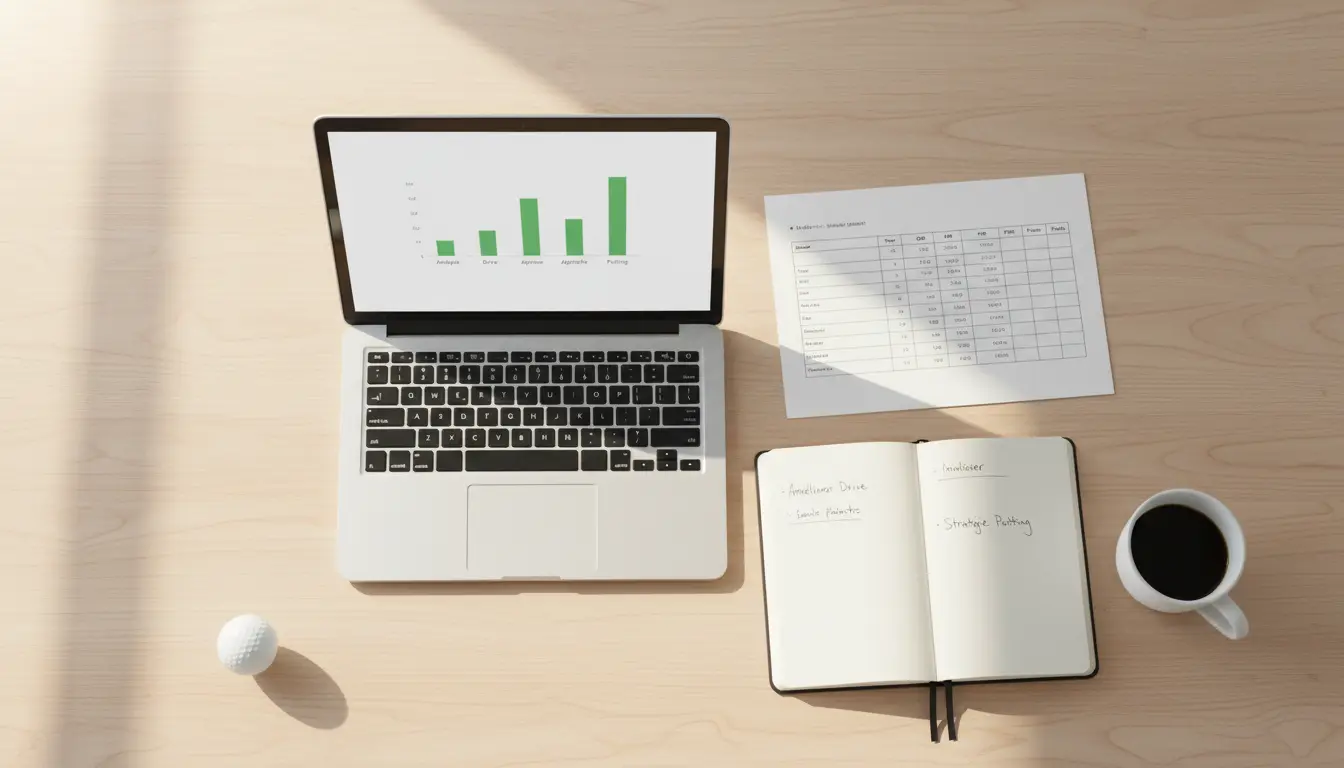 Analyste consultant les statistiques Strokes Gained d'un joueur de golf sur un ordinateur portable